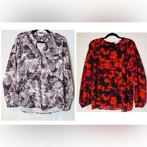 Calvin Klein Womens Black Red Floral Blouse Small Petite Bundle Holiday Festive